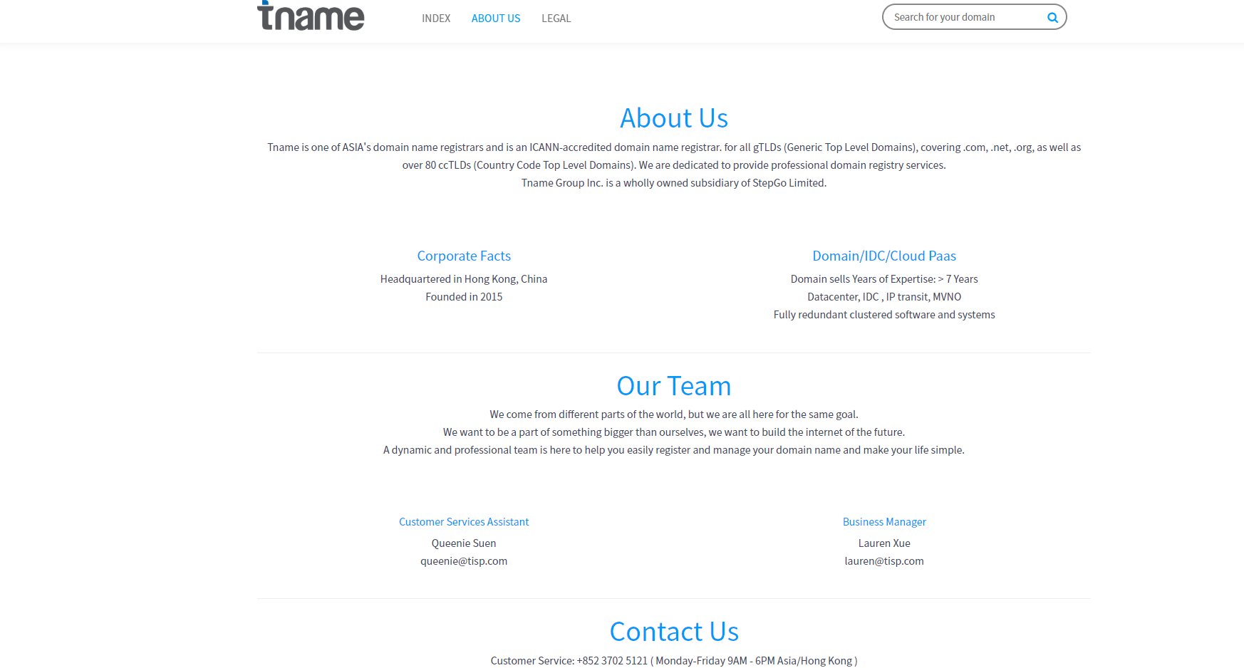 tname.com 官方 About Us 页面