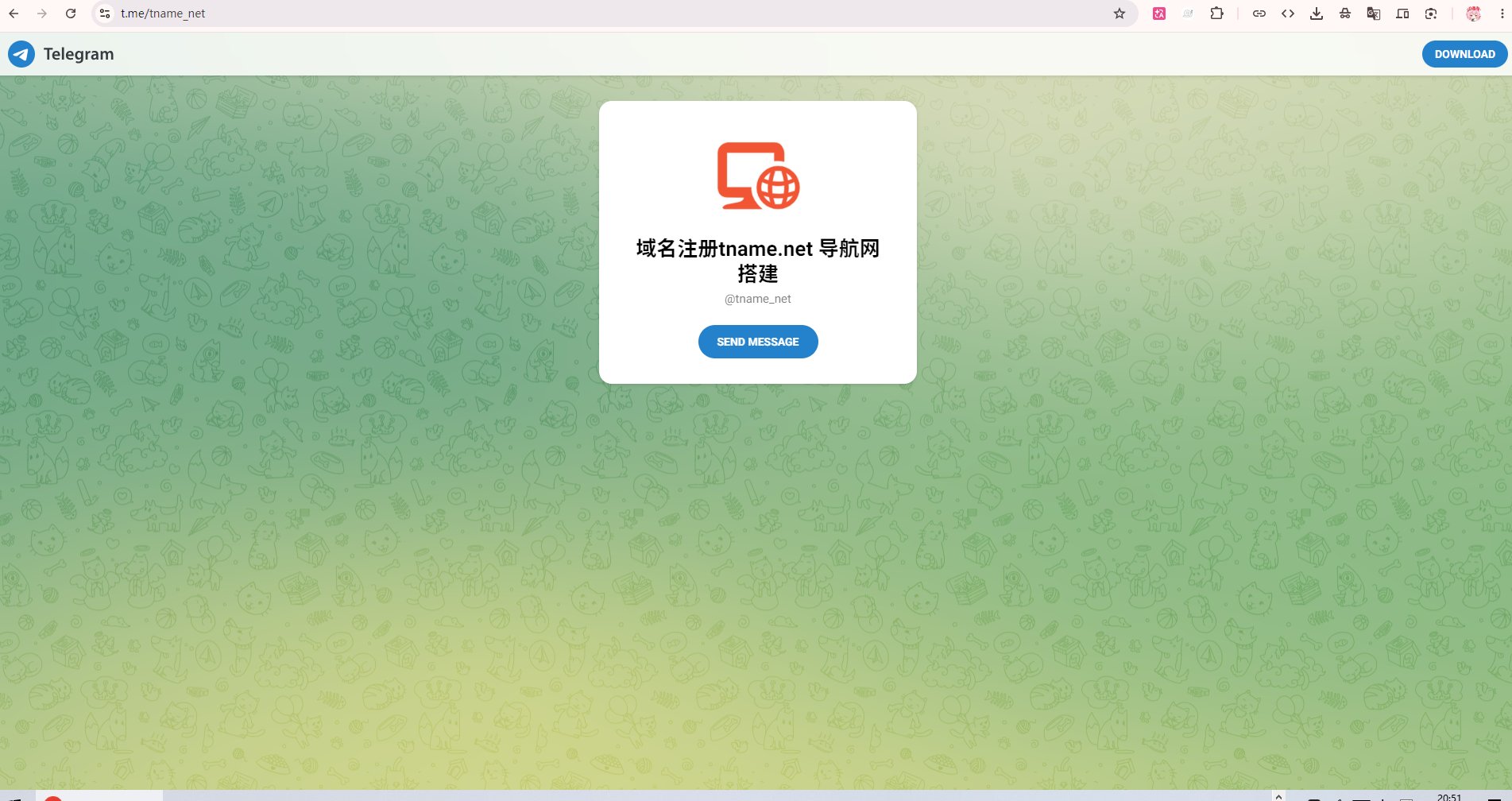 Telegram 上 @tname_net 的个人账号页面